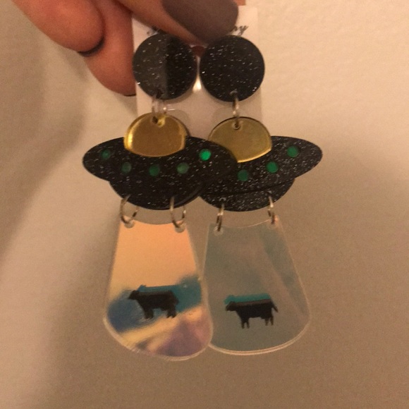 Acrylic Flying Saucer Earrings - Picture 2 of 5
